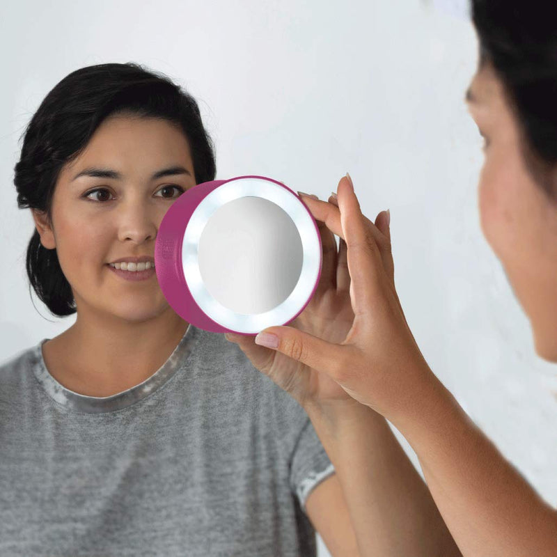 [Australia] - Zadro Compact 10X Magnification LED Lighted Suction Cup Mount Beauty Makeup Mirror, Pink 10X Magnification, Pink 