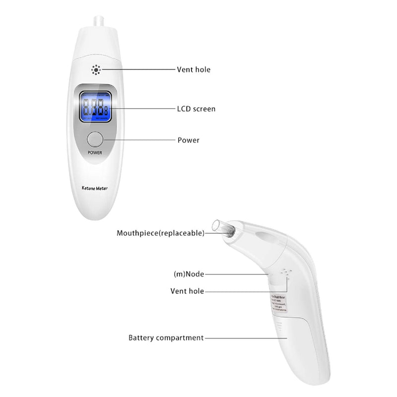 [Australia] - Ketone Meter Breathalyzer, Ketogenic Breath Analyzer for Weight Loss with 10 Mouthpiece(White) 