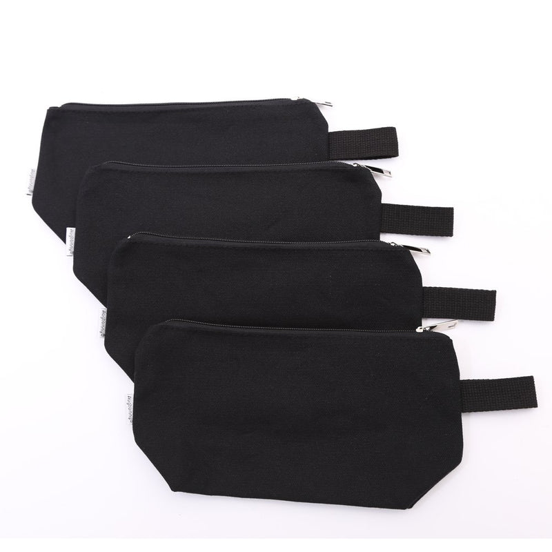 [Australia] - Augbunny 100% Cotton 16oz Heavy Duty Multi-Purpose Canvas Zipper Cosmetics Makeup Travel Toiletry Organizing Pouch 4-Pack Medium Black 