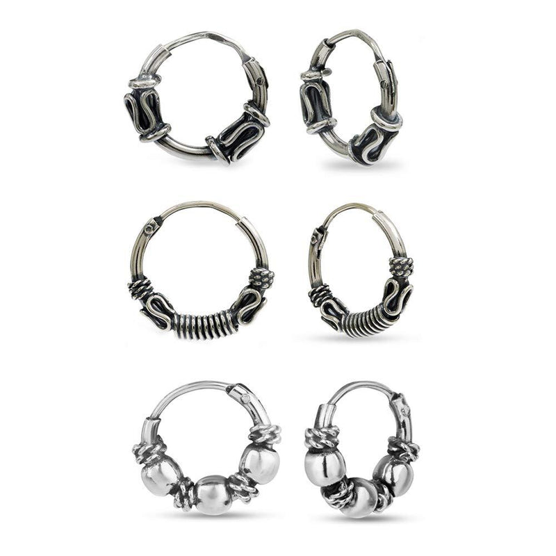 [Australia] - LeCalla Sterling Silver Jewelry Small Bali Endless Hoop Earrings for Cartilage Nose Lips Teen Girl Women Men 15.0 Millimetres Set of 3 
