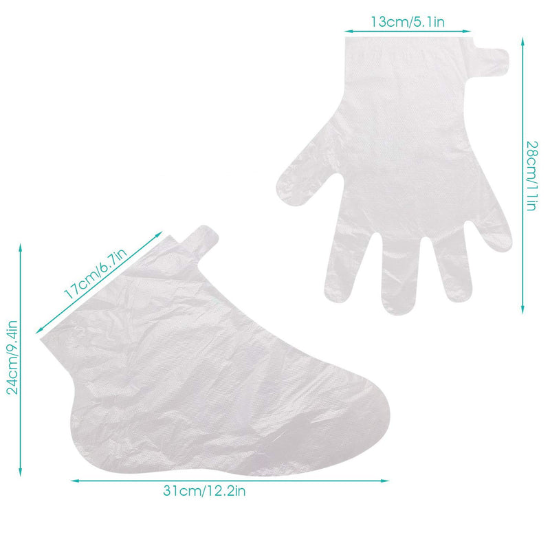 [Australia] - 200 Pcs Paraffin Wax Bath Liners Hands & Feet, Disposable Plastic Hand Foot Gloves and Booties Sock Bags, Spa Pedicure Accessories for Women Men with Stickers 