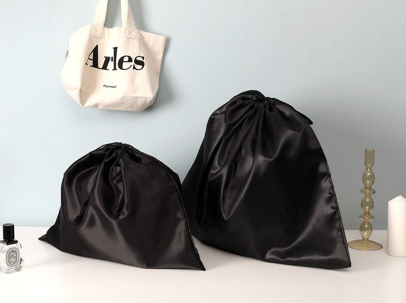 [Australia] - PlasMaller Dust Cover Storage Bags Silk Cloth with Drawstring Pouch For Handbags Purses Pocketbooks Shoes Boots Set of 2 Black 19.6 x 15.7 in 