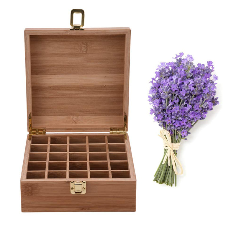 [Australia] - PhantomSky 25 Slots Wooden Aromatherapy Essential Oil Carrying Case, Natural Bamboo Essential Oil Organizer Storage Box Case Display Holder for Travel and Presentations Gift Box #1 