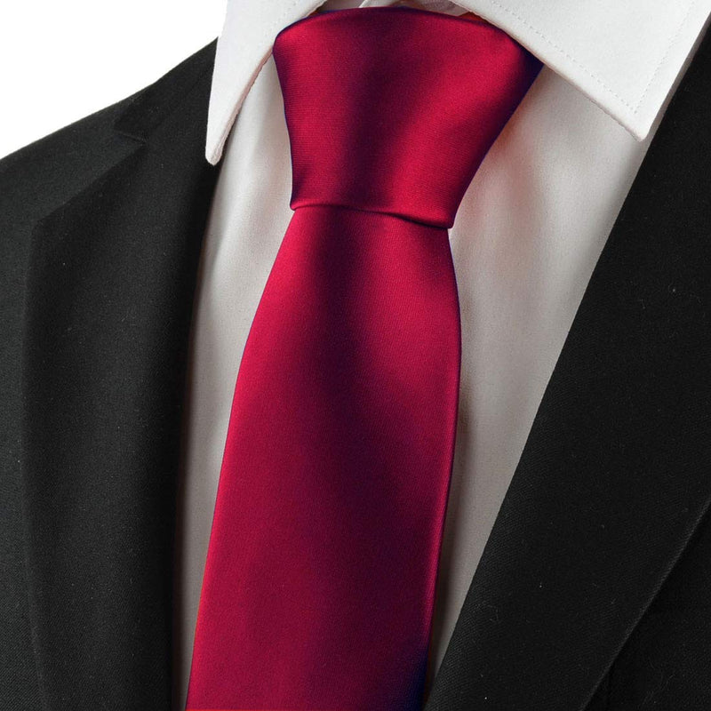 [Australia] - KissTies Solid Tie Set Satin Wedding Ties + Pocket Square + Gift Box Apple Red 