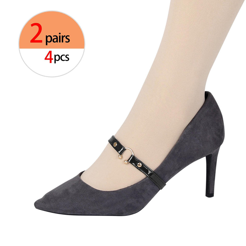 [Australia] - Allegra K Womens U Shape Detachable Shoe Strap Belt with Elastic Shoe Ankle Straps for Heels Glossy Black 