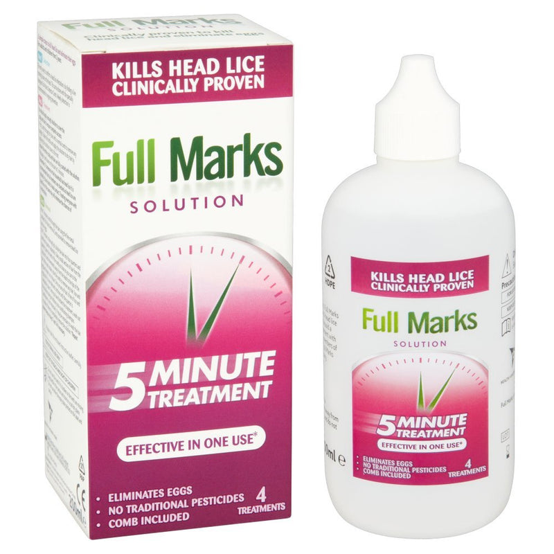 [Australia] - Full Marks Head Lice Solution, 4x 5 Minute Head Lice Treatment, 200ml, For Head Lice, Eggs, And Nits, Comb Included 
