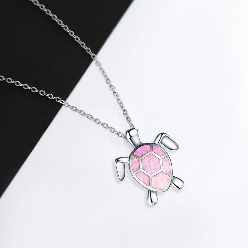 [Australia] - VANGETIMI Lovely Sea Turtle Pendant Necklace Cute Animals Opal Silver Chain Adjustable Necklace Jewelry Gifts for Women Girls Pink 