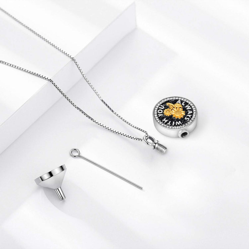 [Australia] - Sunflower Urn Locket Necklace S925 Sterling Silver Cremation Jewelry for ashes - Always With You Memorial Keepsake Sunflower Jewelry Gifts for Family Members Pets 