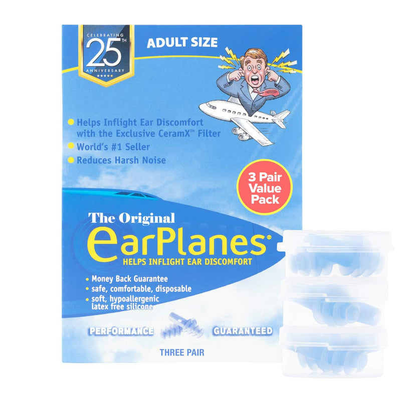 [Australia] - New Super Soft Adult EarPlanes® Ear Plugs Airplane Travel Ear Protection 3 Pair 