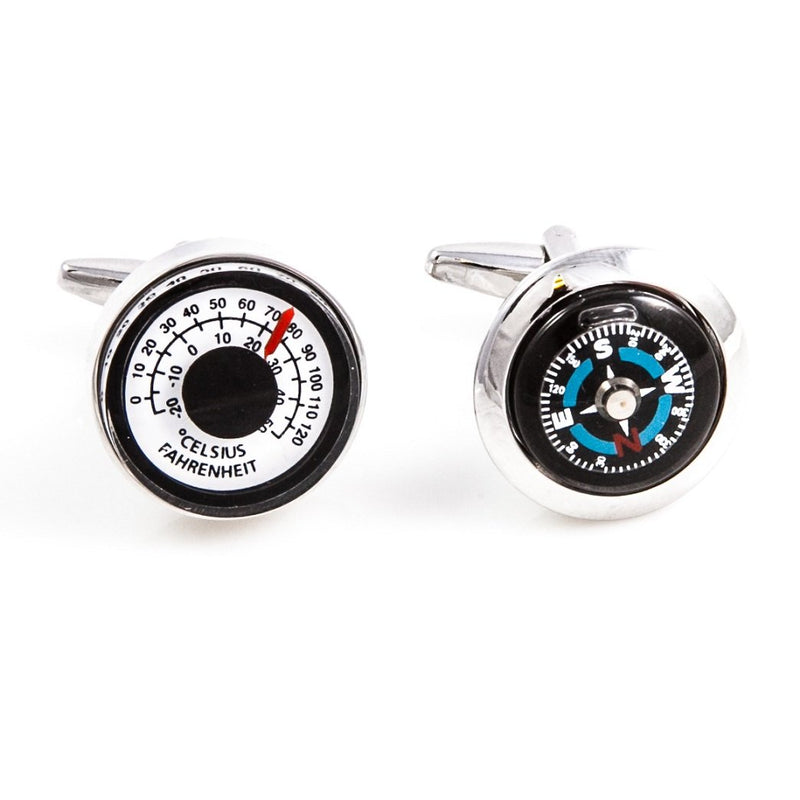 [Australia] - MRCUFF Compass & Thermometer Pair Cufflinks in a Presentation Gift Box & Polishing Cloth 