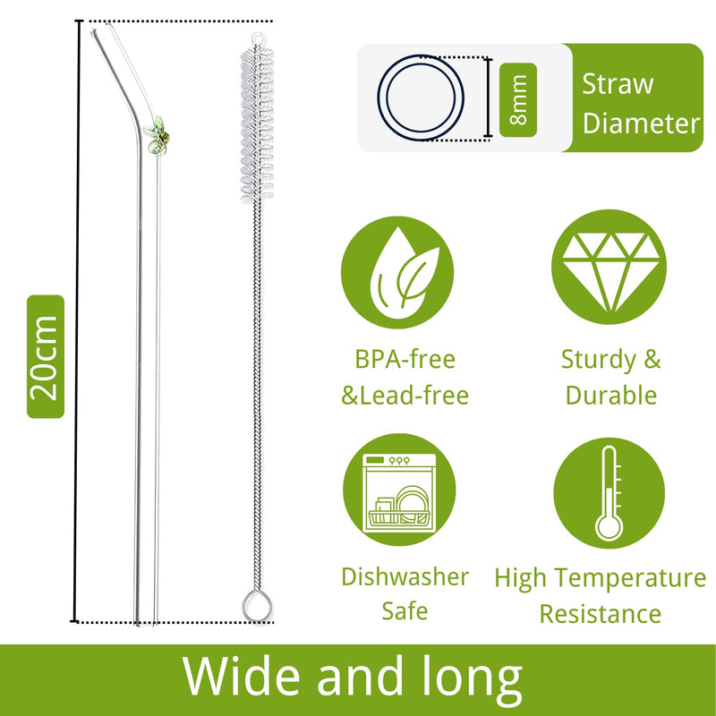 [Australia] - 4 PCS Reusable Glass Straws,8mm Glass Drinking Straws with Cleaning Brushe Bent Drinking Straws with Flower for Smoothies, Beverages, Shakes, Juices Style A 