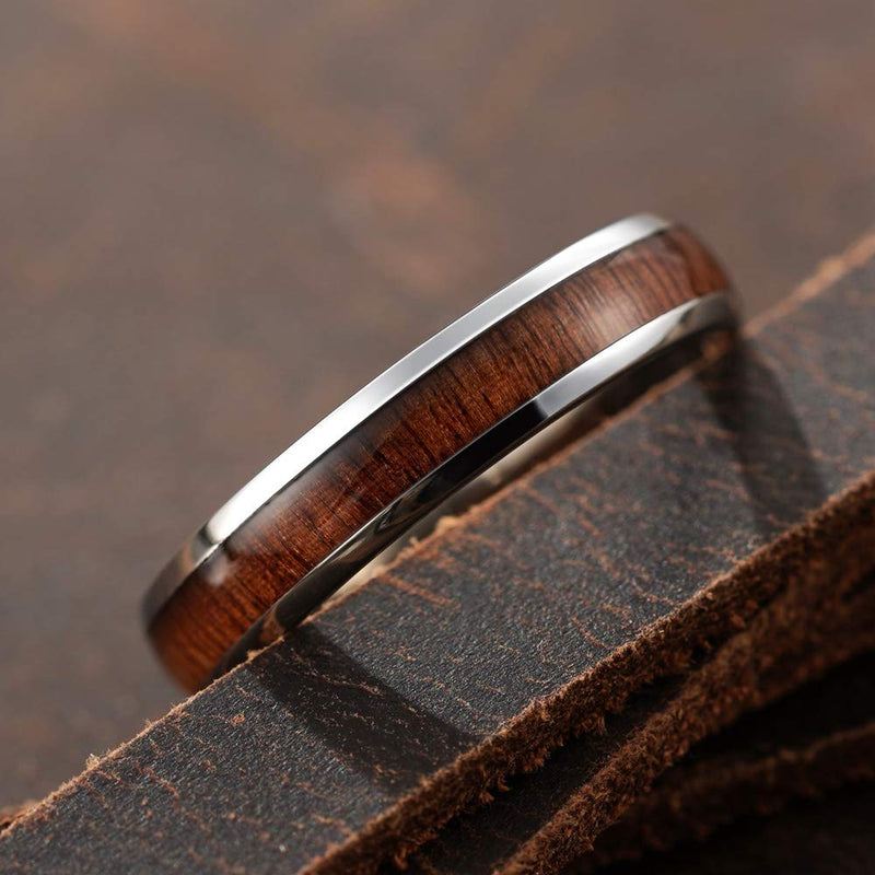 [Australia] - THREE KEYS JEWELRY 4mm 6mm 8mm Titanium/Tungsten Wedding Band for Men Women Santos Rosewood Wood Inlay Engagement Ring 4mm Silver 4.5 