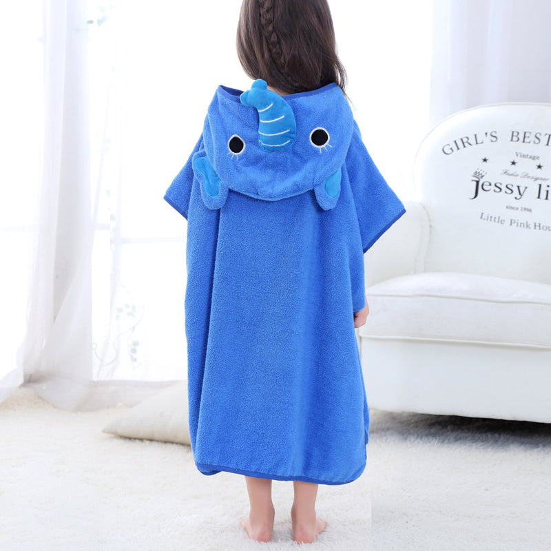 [Australia] - COOKY.D Unisex Baby Girls Boys Poncho Bath Towel Hooded Bath Robe for 0-6 Years Old, 70 x 70cm, Elephant Blue-elephant 