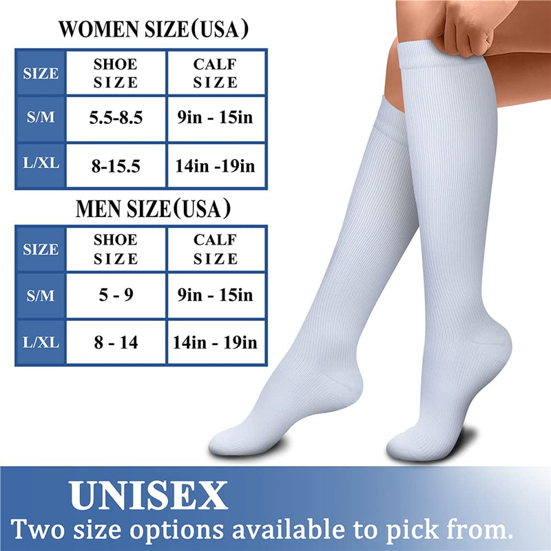 [Australia] - CHARMKING 3 Pairs Copper Compression Socks for Women & Men Circulation 15-20 mmHg is Best for All Day Wear Running Nurse Small-Medium 05 White/White/White 