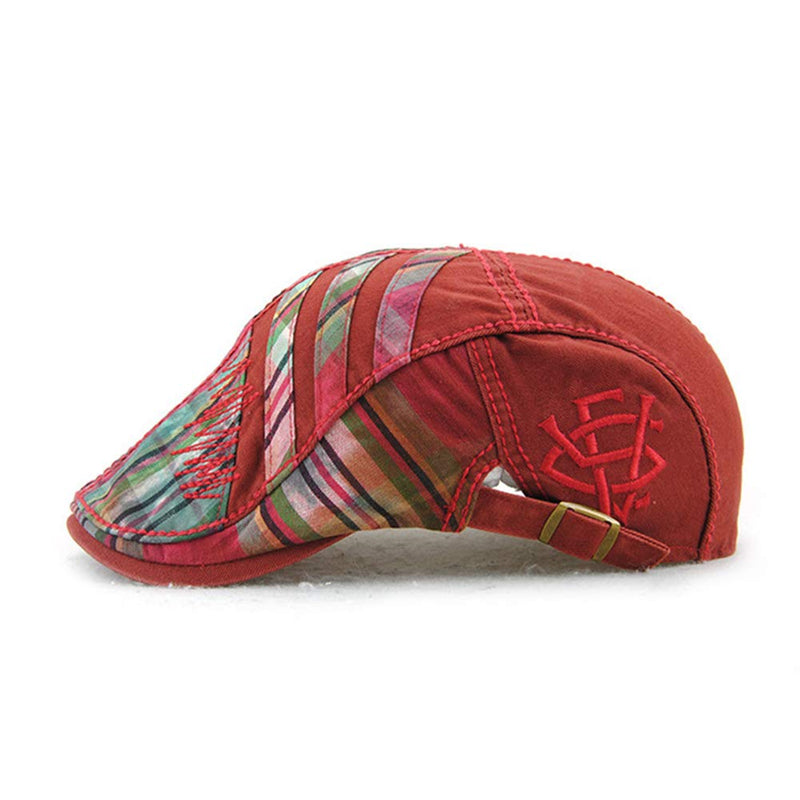 [Australia] - Topshion Men's Cotton Flat Cap Newsboy Ivy Irish Cabbie Scally Cap Casual Driving Caps Hats Golf Hat Red 
