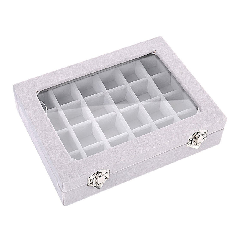 [Australia] - MeJell 24 Slot Velvet Glass Jewelry Box Organizer Rings Earrings Tray Display Storage Case Grey 