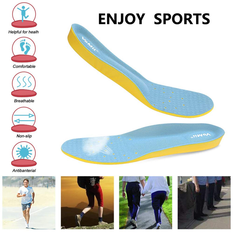 [Australia] - VoMii PU Memory Foam Insoles Plantar Fasciitis Arch Support Insoles for Women Men and Kids, Comfortable Breathable Sports Shoe Inserts, Shock Absorption and Relieve Foot Pain, M(Men 6-9/ Women 7-11) Blue M(Men 6-9/ Women 7-11) 