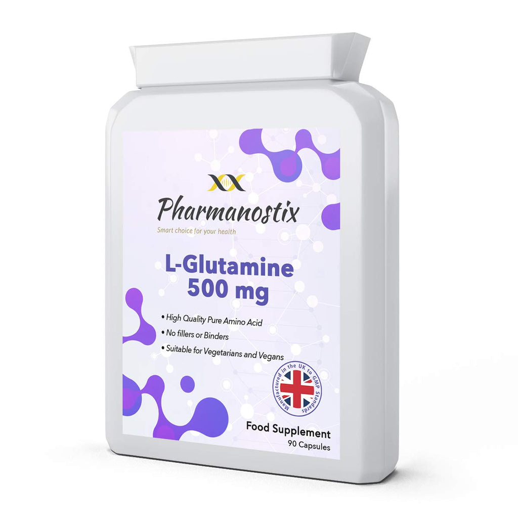 [Australia] - L-Glutamine 500mg High Strength 90 Capsules - Pure Amino Acid with no fillers or Binders - Suitable for Vegans � Exclusively Manufactured in The UK by Pharmanostix 