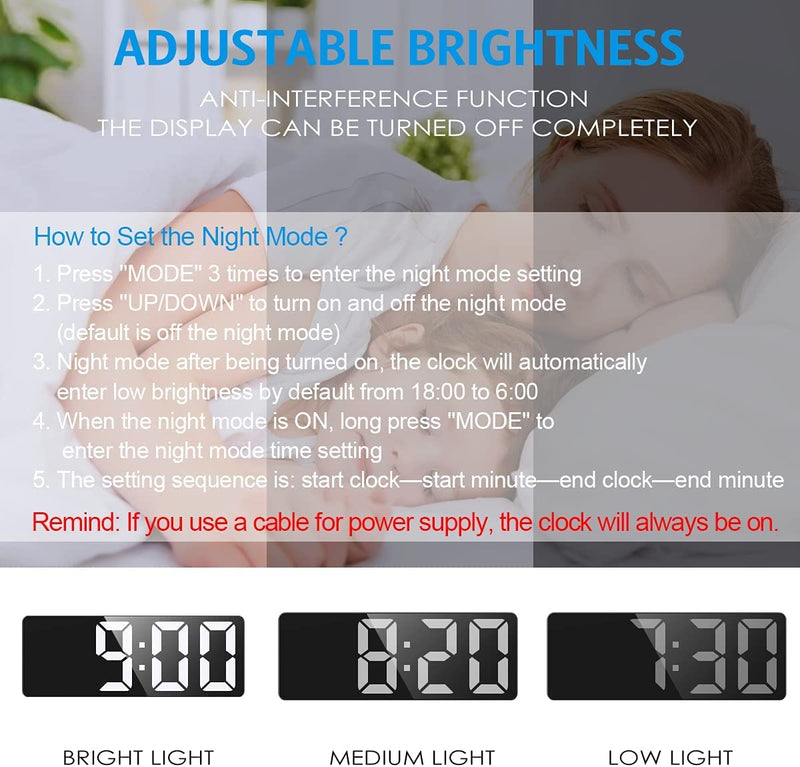 [Australia] - Digital Alarm Clock, [Upgraded Version] LED Clock for Bedroom, Electronic Desktop Clock with Temperature Display, Adjustable Brightness, Voice Control, 12/24H Display for Home, Bedroom, Office Full Black 