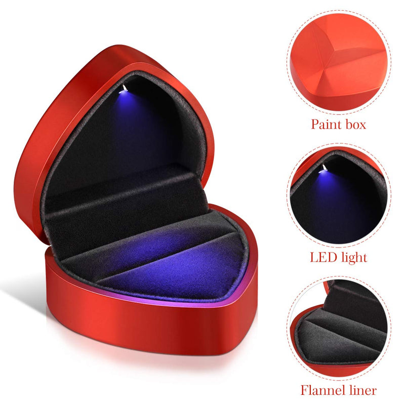 [Australia] - VOSAREA LED Ring Box, Proposal Engagement Ring Box, Heart Shape Earrings Jewelry Ring Box Case for Anniversay Valentines Day Wedding (Red) Red 