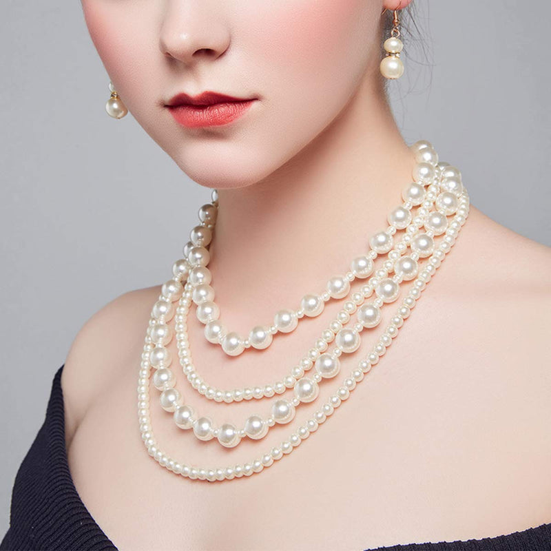 [Australia] - Weekly Promotion 20% Discount Off Merdia Womens Gorgeous 4 Layer Faux Pearl Necklace and Drop Hook Earrings Set Brial Jewelry 