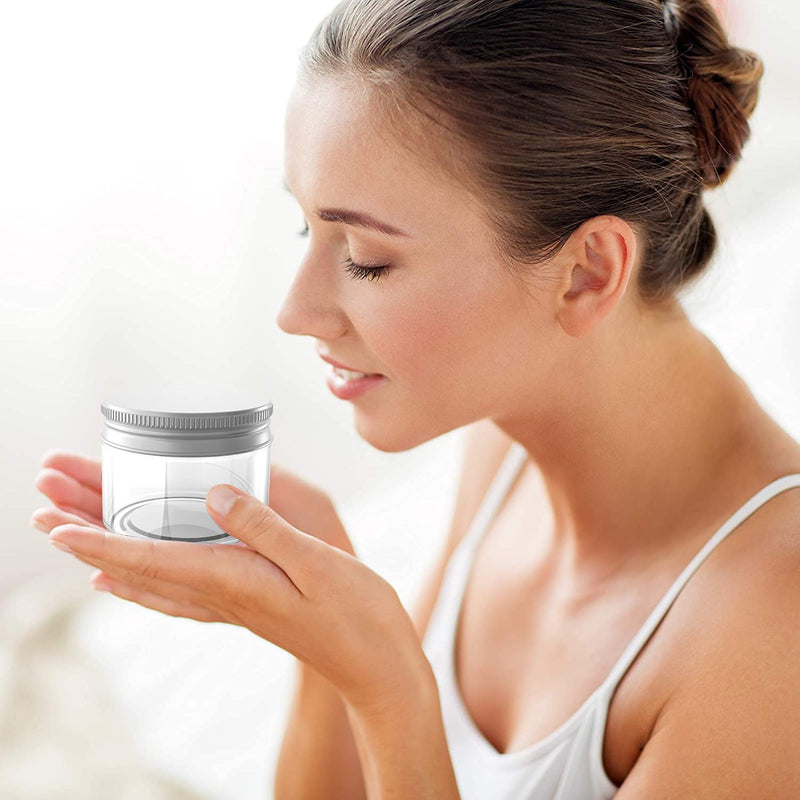[Australia] - Hulless 1 Ounce Plastic Container Jars Refillable Empty Cosmetic Containers for Cream, Lotion, Liquid, Ointments, Silver Lids 6 Pcs 