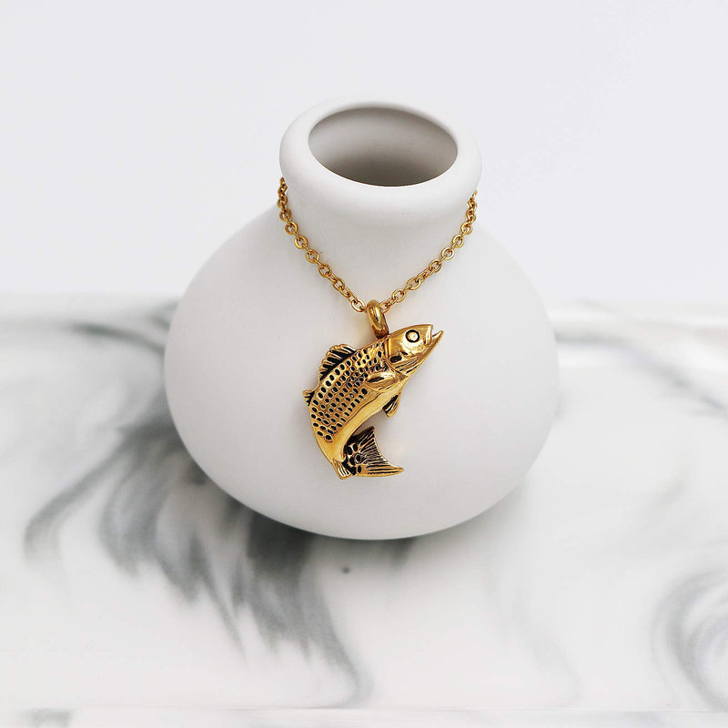 [Australia] - Cremation Jewelry for Ashes Stainless Steel Fish Shape Pendant Memorial Urn Necklace Keepsake Jewelry for Men Women Gold 