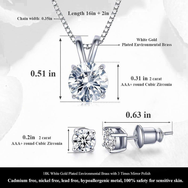 [Australia] - UMODE 18K White Gold Plated Cubic Zirconia Necklace for Women-2 Carat CZ Solitaire Pendant Necklace for Women pendant set 