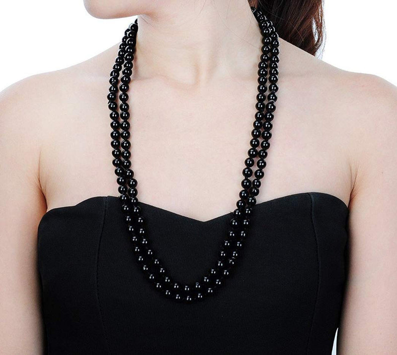 [Australia] - TUOKAY 1920s Pearls Beads Necklace for Women Girls, Fashion Imitation Faux Pearls Long Necklace Vintage Costume Jewelry Necklace 55 in. Diameter of Pearl 0.32 in. Black 