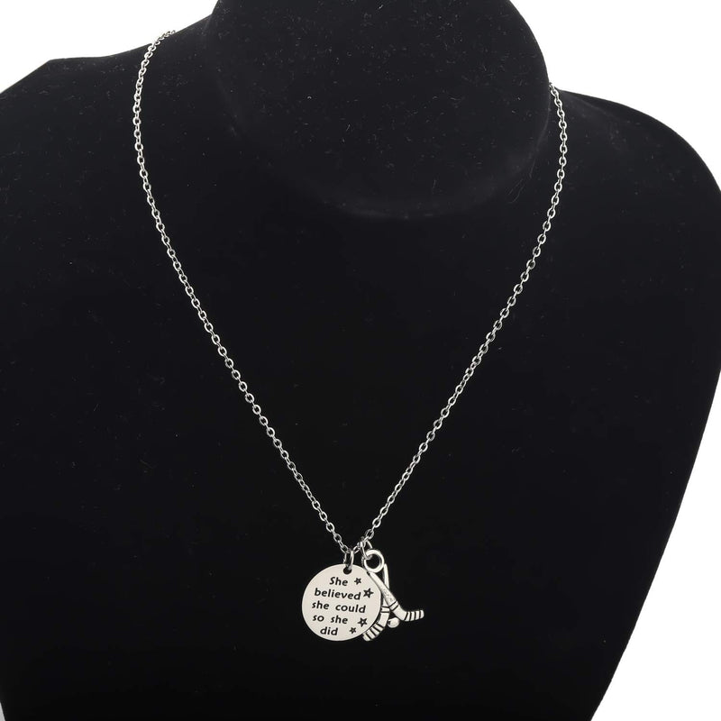 [Australia] - FUSTMW Hockey Charm Necklace She Believed She Could So She Did Ice Hockey Players Inspirational Gift Hockey Jewelry Gifts for Her silver 