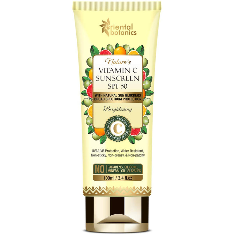 [Australia] - Oriental Botanics Nature's Vitamin C Brightening Sunscreen SPF 50 With Natural Sun Blockers - UVA/UVB Protection, Water Resistant - No Silicone,100ml 