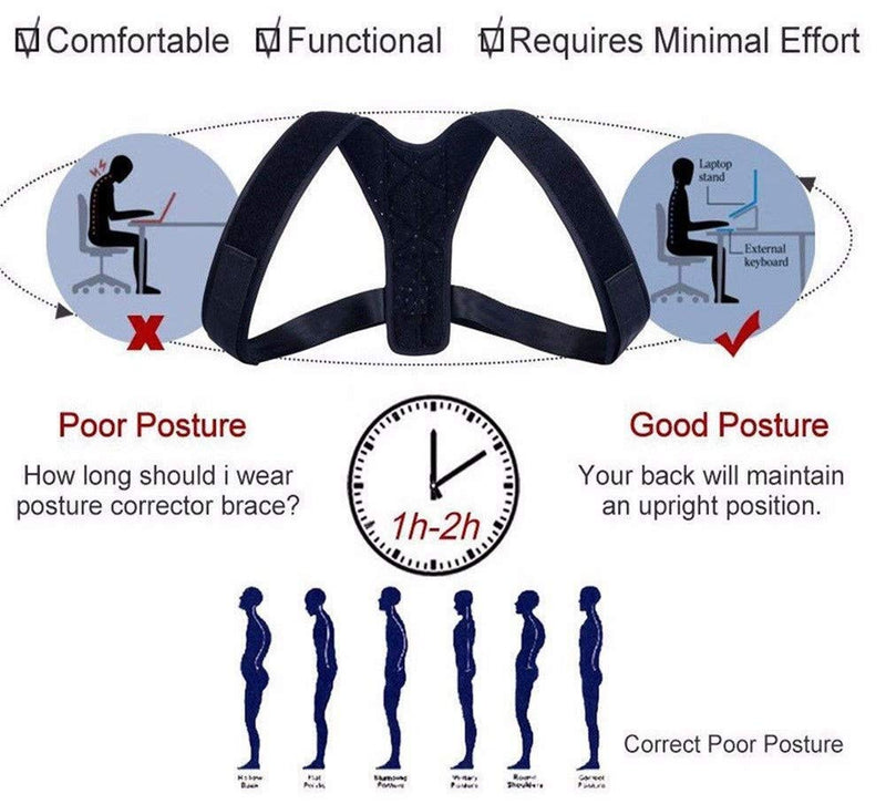 [Australia] - Posture Corrector for Upper Back, Back Brace Straightener, Effective for Shoulder, Neck, Spine and Lumber Support Pain Relief for Men and Women Black Large 