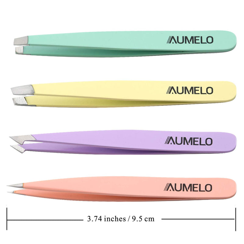 [Australia] - Tweezers for Eyebrow - AUMELO 4-Piece Precision Eyebrow Ingrown Hair Removal Tweezers Set with Leather Case for Women and Girls(Color) 