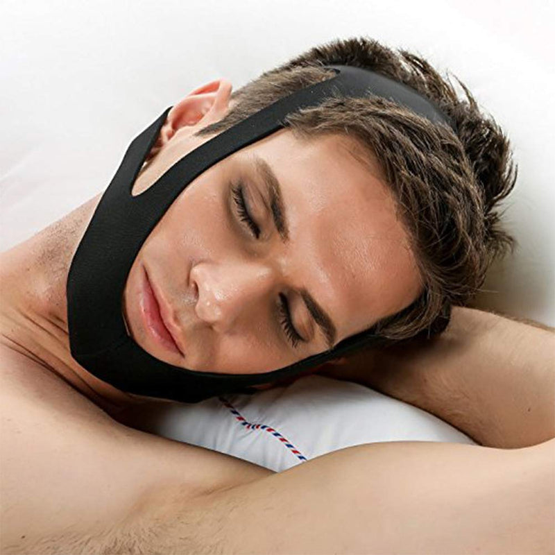[Australia] - Anti Snoring Chin Strap Stop Snoring Aids Breathable Stop Snore Chin Strap Snoring Solution Snore Stopper Adjustable Anti Snoring Belt Stop Snoring Device for Men, Women, CPAP Users, Mouth Breather Black 