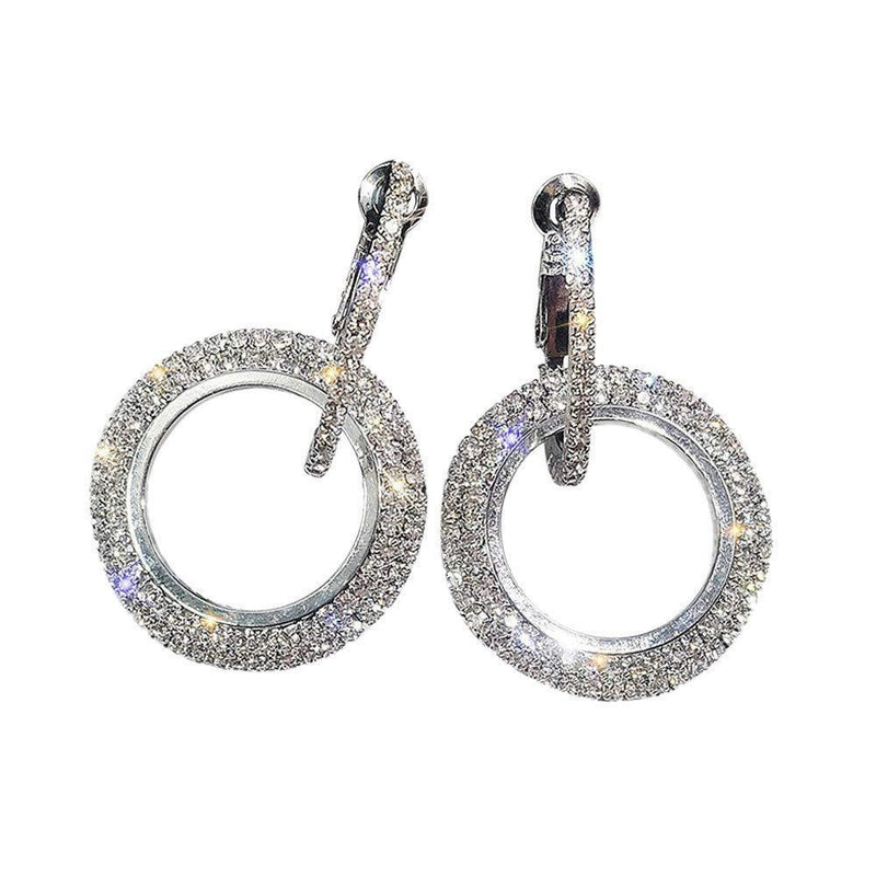 [Australia] - clearance, Platinum Filled sterling silver with Diamond Sparkly Crystal Hoop Earrings for Women One Pairs Earrings (Silver#C) 