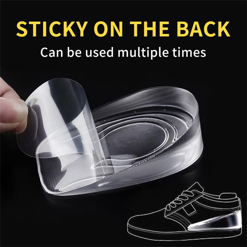 [Australia] - 1 Pair Silicone Gel Height Increase Insole Heel Lifting Inserts Half Plain Gel Heel Pads Elastic Cushion Arch Support Insert 2cm Men 