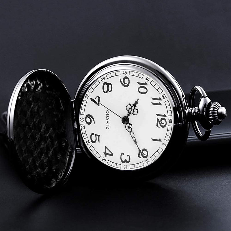 [Australia] - Set of 2 Classic Pocket Watch with Chain for Men and Women Black Black 