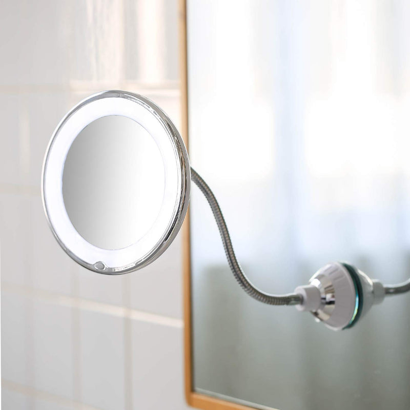 [Australia] - TOP4EVER Flexible Gooseneck LED Lighted 10X Magnifying Makeup Mirror，Power Locking Suction Cup with Dimmable Light and 360 Degree Swivel, Portable Vanity Mirror for Home Bathroom 