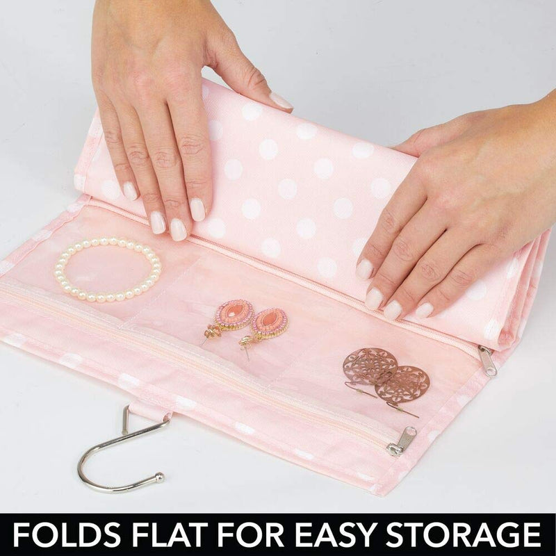 [Australia] - mDesign 7 Pocket Hanging Jewelry Organizer Storage Bag with Over Closet Rod Hanging Hook with Zipper Pockets - Easy-View Clear Pockets with Fabric Backing and Trim, Reinforced Top, Double Sided - Pink 
