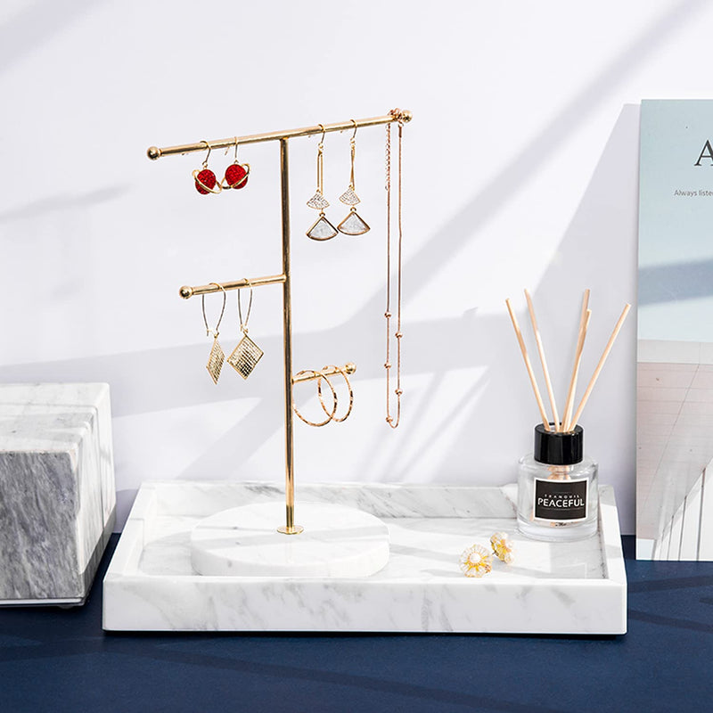 [Australia] - Jewelry Stand Display Necklace Holder, T-Bar Plated Metal Tabletop Jewelry Organizer Tower for Hanging Pendant Earring Bracelet Rings Accessories 