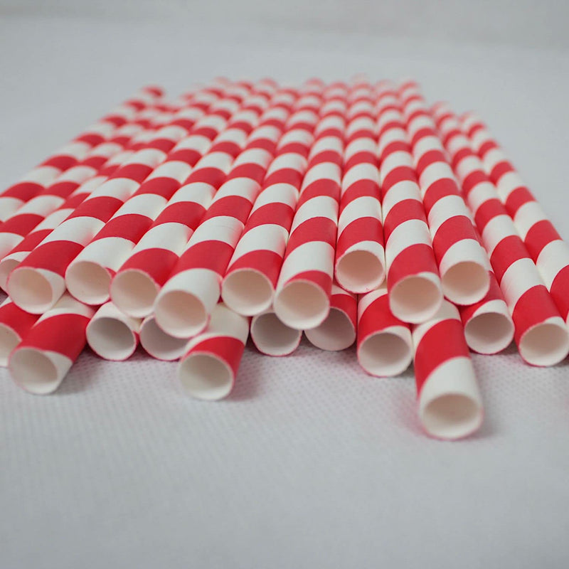 [Australia] - Bright Red & White Striped Paper Straws (10mm x 200mm) - Pack Size 200 - Biodegradable / Eco-Friendly / Highly Durable / Food Safe / Ideal for Milkshakes & Smoothies 