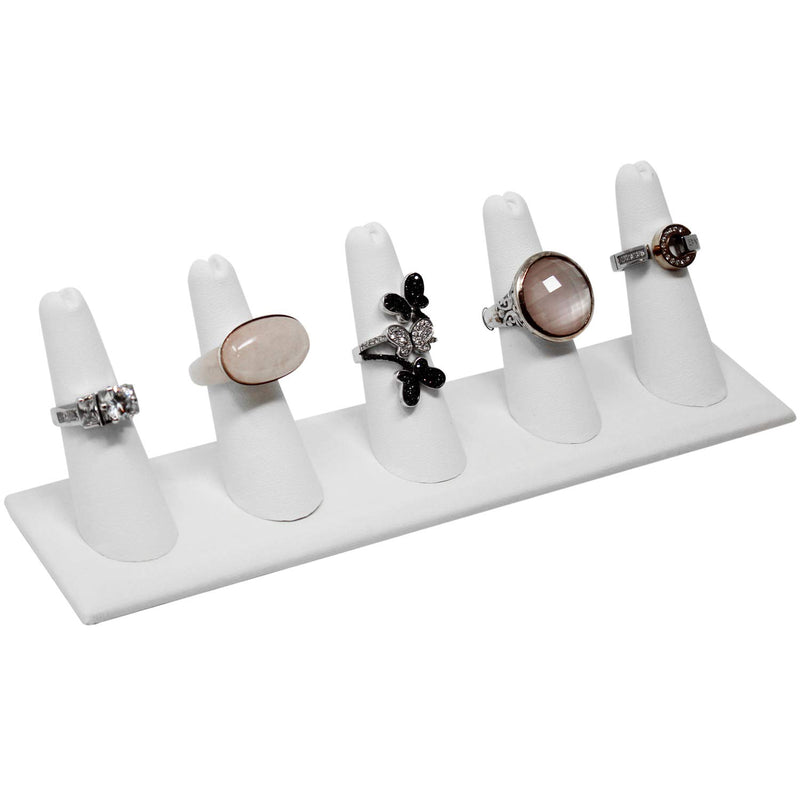 [Australia] - Mooca 2 Pcs Set Ring Organizer for Showcase Display Drawer 5 Long Ring Storage Holder Jewelry Display Stands Showcase Jewelry Storage Counter, White Leatherette, 8"W x 2 1/8"D x 2 1/2"H 