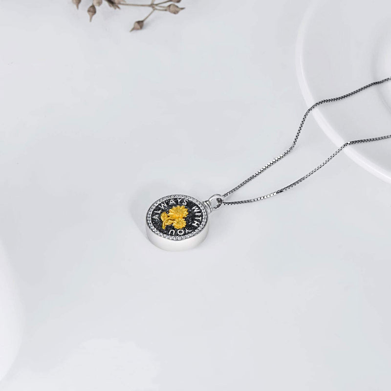 [Australia] - Sunflower Urn Locket Necklace S925 Sterling Silver Cremation Jewelry for ashes - Always With You Memorial Keepsake Sunflower Jewelry Gifts for Family Members Pets 