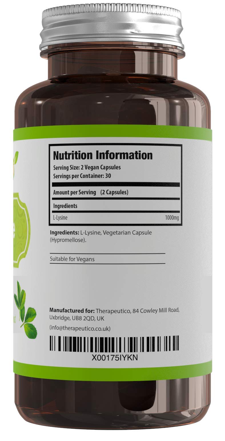 [Australia] - L-Lysine Capsules | Split Dose | 1000mg Serving | Easy Swallow Capsules | 60 Vegan Capsules | UK Made | No Binders, Fillers, Additives 