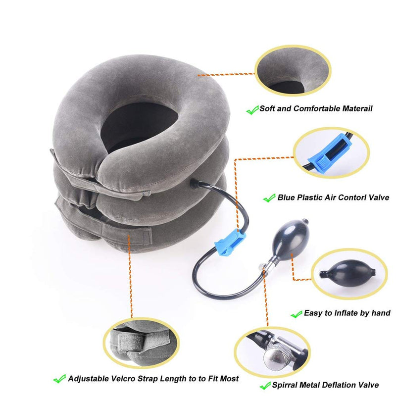 [Australia] - TEEROVA Cervical Neck Traction Collar Device Inflatable Spine Alignment Pillow Instant Pain Relief for Chronic Neck and Shoulder Pain (Gray) Gray 