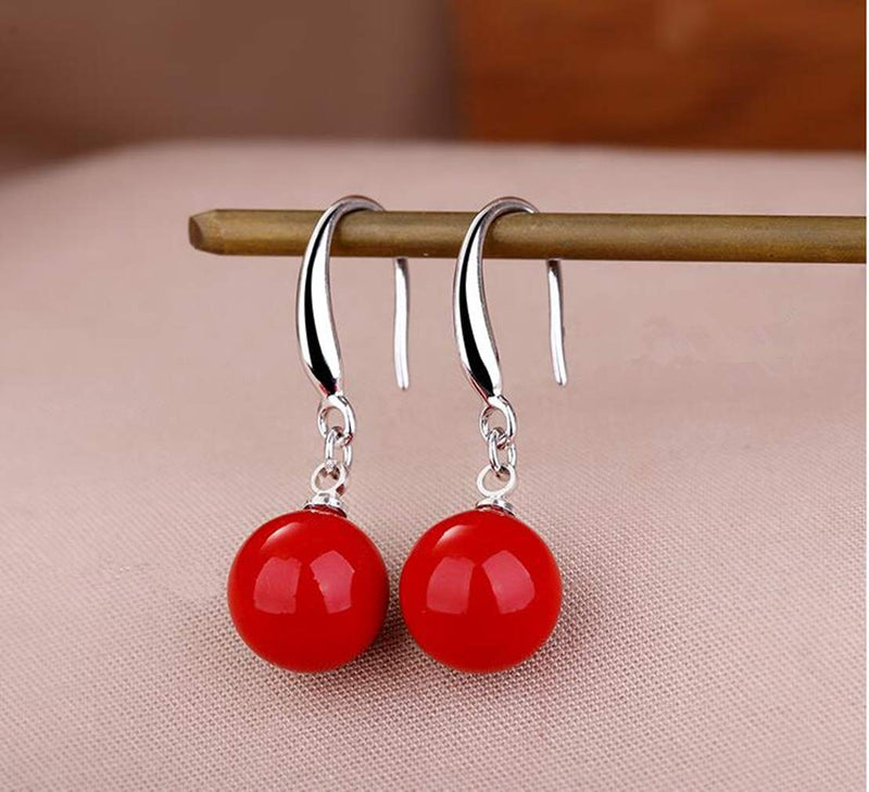 [Australia] - YAXUN 925 Sterling Silver Red Earrings For Women Red Shell Pearl Dangle Drop Hook Earrings Fashion Jewellery Gifts For Ladies and Girls 