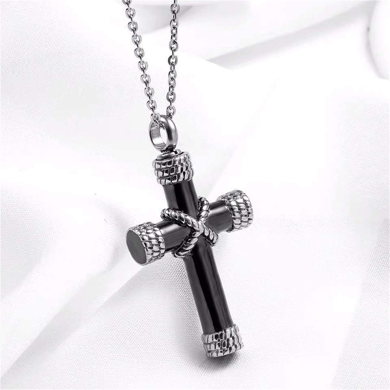 [Australia] - LLmansha Stainless Steel Cremation Jewelry for Ashes Cross Urn Pendant Necklace Memorial Keepsake Jewelry Urn N6-Black 