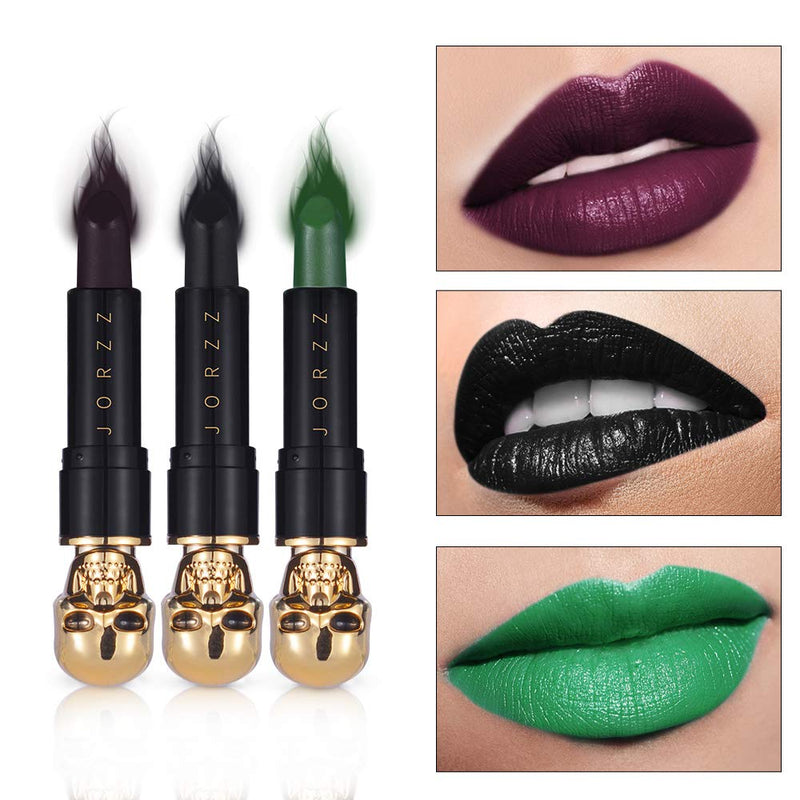 [Australia] - Ibcccndc Cosplay Matte Lipstick Vegan Cruelty Free Skull-Shaped Makeup Vampire Witch Punk Party (3Pcs) 