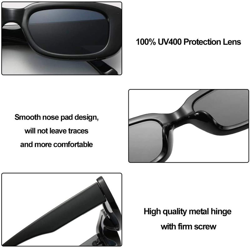 [Australia] - Dollger Rectangle Sunglasses for Women Retro Fashion Sunglasses UV 400 Protection Square Frame Eyewear 2pcs:black+white 