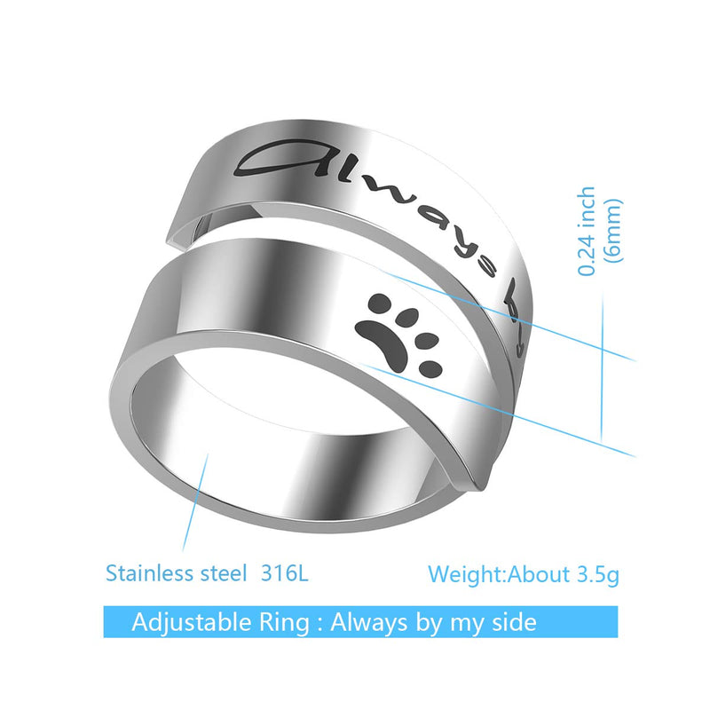 [Australia] - Haoflower Wrap Twist Ring Adjustable Inspirational Silver Personality Encouragement Gift Bands Cool Stacking Opening Rings for Girls Teens Women Always by my side-silver 